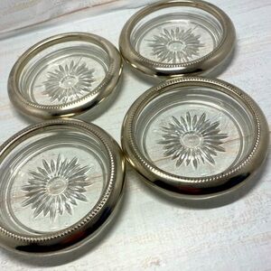 Late 20th Century Italian Glass Coasters With Silver Plated Rim Set of 4